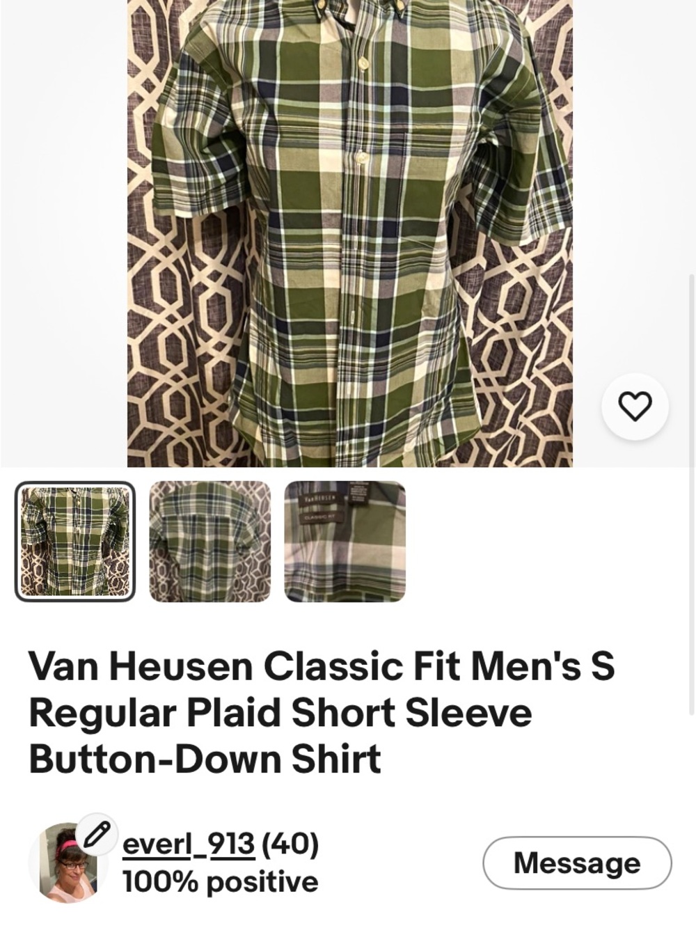 Van Heusen Green Plaid Short Sleeve Button-Down Shirt